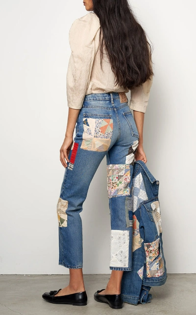 Shop B Sides Patchwork Mid-rise Straight-leg Jeans In Medium Wash