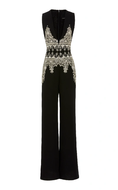 Shop Cucculelli Shaheen Floreale Armore Embroidered Silk Jumpsuit In Black