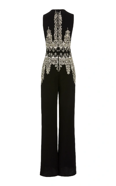 Shop Cucculelli Shaheen Floreale Armore Embroidered Silk Jumpsuit In Black