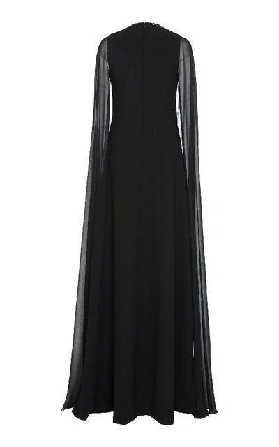Shop Givenchy Cape-effect Embellished Wool-chiffon Gown In Black