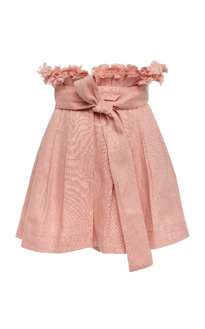 Shop Alexis Jolan Tie-front Pleated Linen Shorts In Pink
