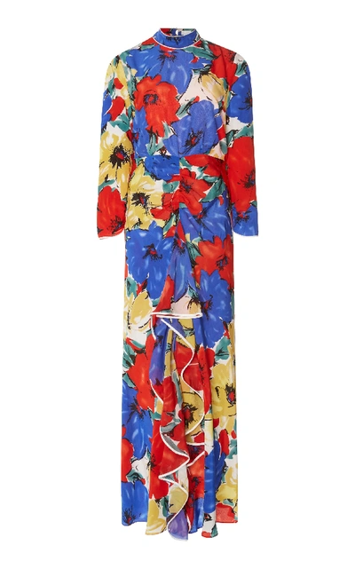 Shop Rixo London Lucy Ruffled Floral-print Silk Midi Dress
