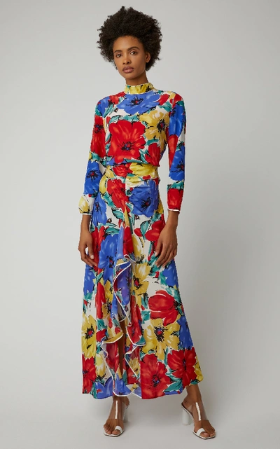 Shop Rixo London Lucy Ruffled Floral-print Silk Midi Dress