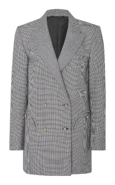Shop Blazé Milano Kentra Double-breasted Houndstooth Wool Blazer In Grey