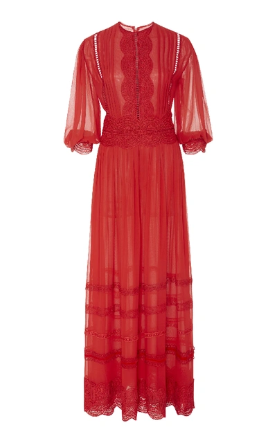 Shop Costarellos Silk Chiffon Maxi Dress In Red