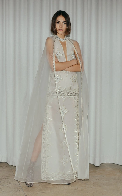 Shop Cucculelli Shaheen Pearlescent Silk Gown In White