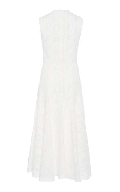 Shop Giambattista Valli Tiered A-line Cotton Blend Midi Dress In White