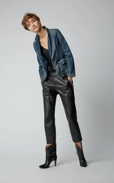 Shop Nili Lotan Tel Aviv Cropped Lambskin Pants In Black