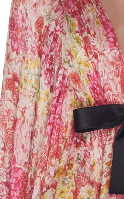 Shop Giambattista Valli Bow-embellished Floral-print Silk Chiffon Gown