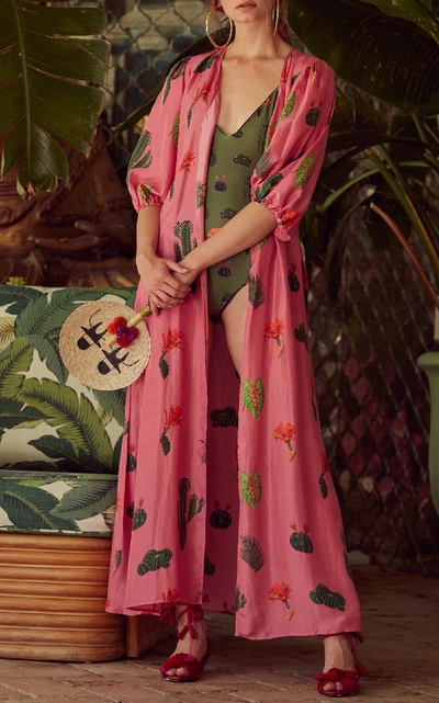 Shop Carolina K Donna Printed Silk Robe In Pink