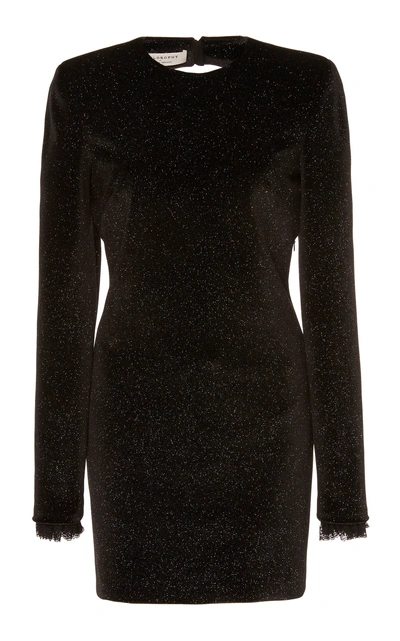 Shop Philosophy Di Lorenzo Serafini Glittered Lace-trimmed Velvet Mini Dres In Black