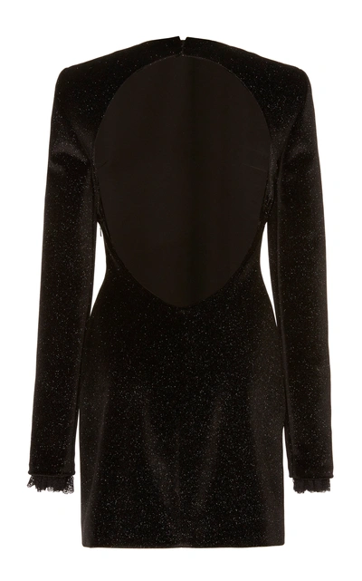 Shop Philosophy Di Lorenzo Serafini Glittered Lace-trimmed Velvet Mini Dres In Black