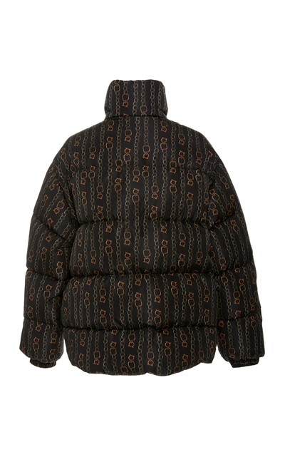 Shop Ferragamo Chain Link Printed Shell Puffer Coat In Black