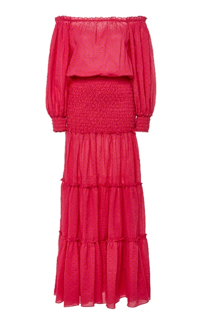 Shop Alexis Thalssa Off-the-shoulder Shirred Cotton-voile Maxi Dress In Pink