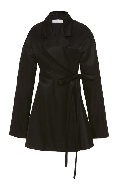 Shop Marina Moscone Waist-tie Silk-satin Jacket In Black