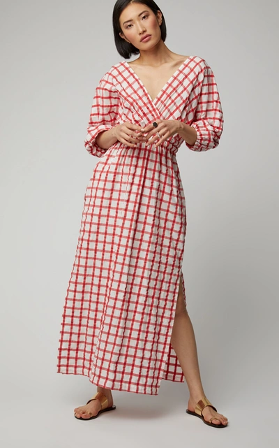 Shop Mara Hoffman Nami Plaid Cotton Maxi Dress In Print