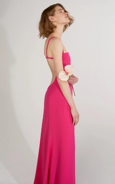 Shop Carolina Herrera Open-back Crepe Column Gown In Pink