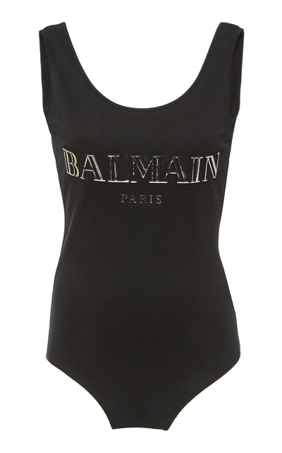 Shop Balmain Cotton-jersey Logo Bodysuit In Black