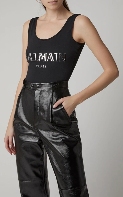 Shop Balmain Cotton-jersey Logo Bodysuit In Black