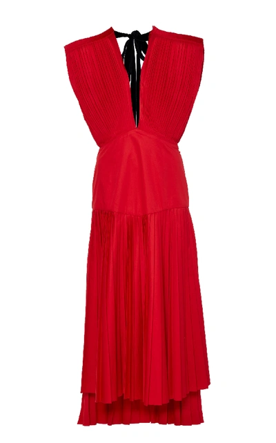 Shop Khaite Theodora Pleated Dress In Red