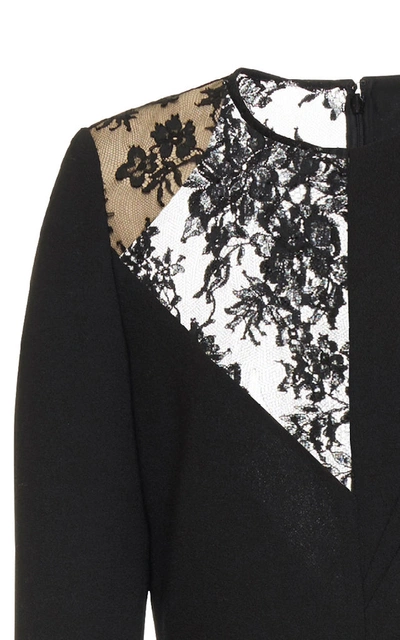 Shop Givenchy Cutout Lace-paneled Wool-crepe Midi Dress In Black