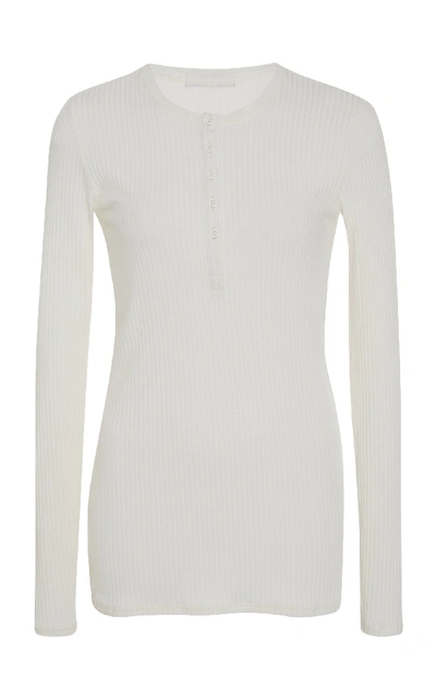 Shop Atm Anthony Thomas Melillo Ribbed Stretch-micro Modal Henley Top In White