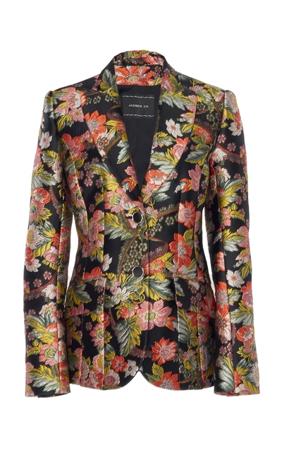 Shop Andrew Gn Floral-jacquard Blazer