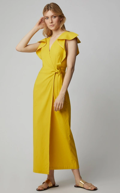 Shop A.l.c Walker Ruffled Linen-blend Wrap Dress In Yellow