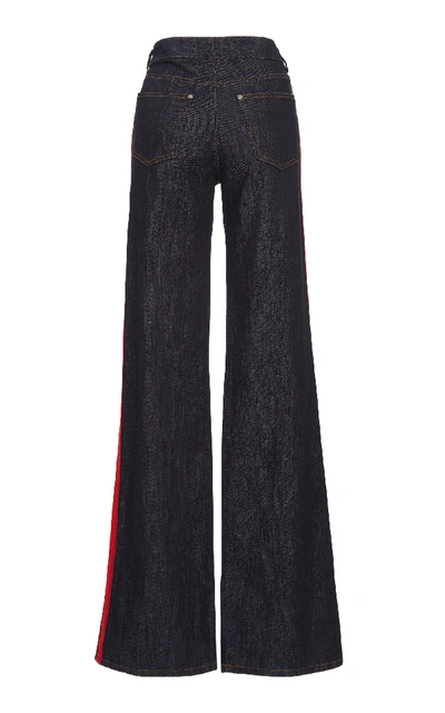 Shop Red Valentino Jersey Ribbons Stretch Denim In Blue