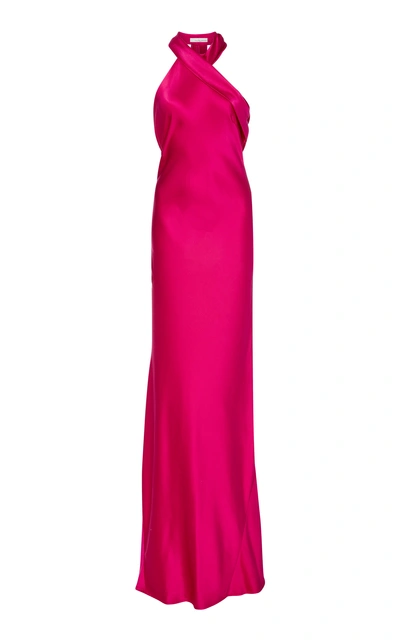 Shop Galvan Pandora Silk-satin Maxi Dress In Pink
