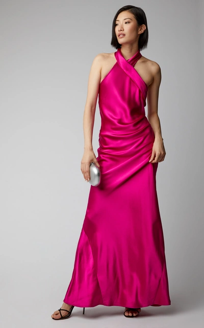Shop Galvan Pandora Silk-satin Maxi Dress In Pink