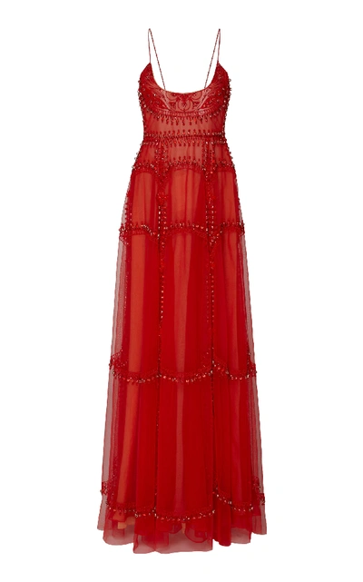 Shop Cucculelli Shaheen Gateway Tulle Gown In Red