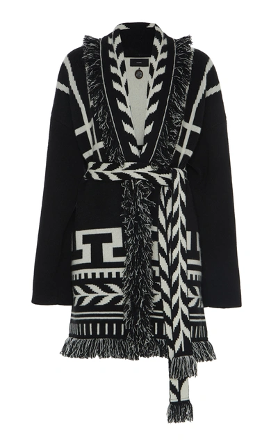 Shop Alanui Native Two-tone Belted Cashmere Cardigan In Black