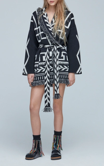 Shop Alanui Native Two-tone Belted Cashmere Cardigan In Black