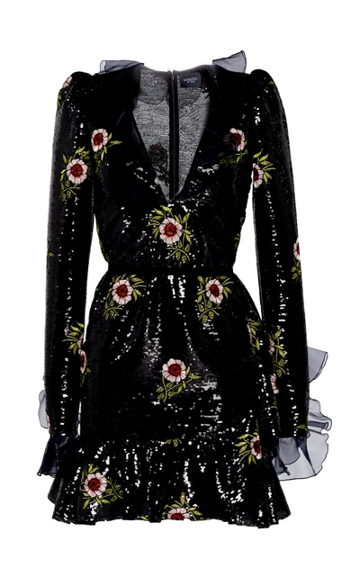 Shop Giambattista Valli Flounce Floral-embroidered Sequined Mini Dress