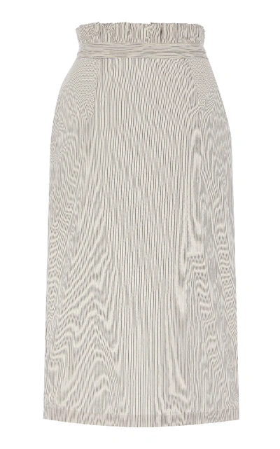Shop Also Corinne Tie-detailed Cotton-poplin Midi Skirt In Stripe