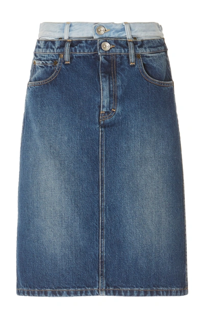 Shop Maison Margiela Two-tone Denim Skirt In Blue