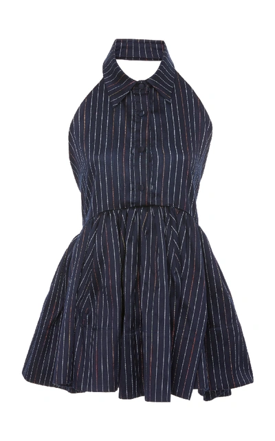 Shop Rosie Assoulin Open-back Peplum Cotton-poplin Mini Dress In Navy