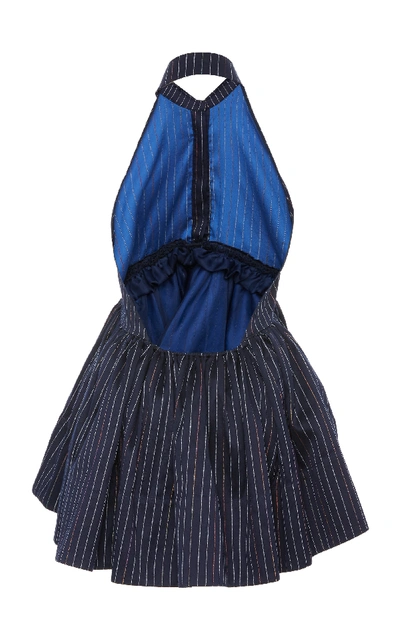 Shop Rosie Assoulin Open-back Peplum Cotton-poplin Mini Dress In Navy