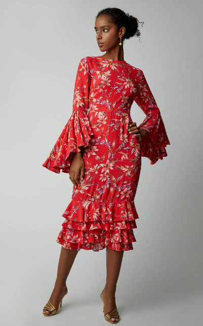 Shop Amur Alexia Printed Crepe Midi Dress In Floral