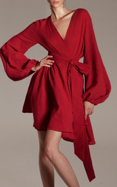 Shop Kalita Gaia Wrap-effect Cotton-gauze Mini Dress In Red