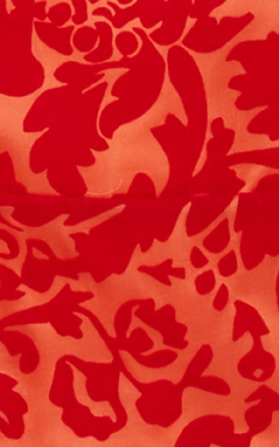 Shop Rosie Assoulin Flocked Floral Silk And Velvet Midi Dress In Red