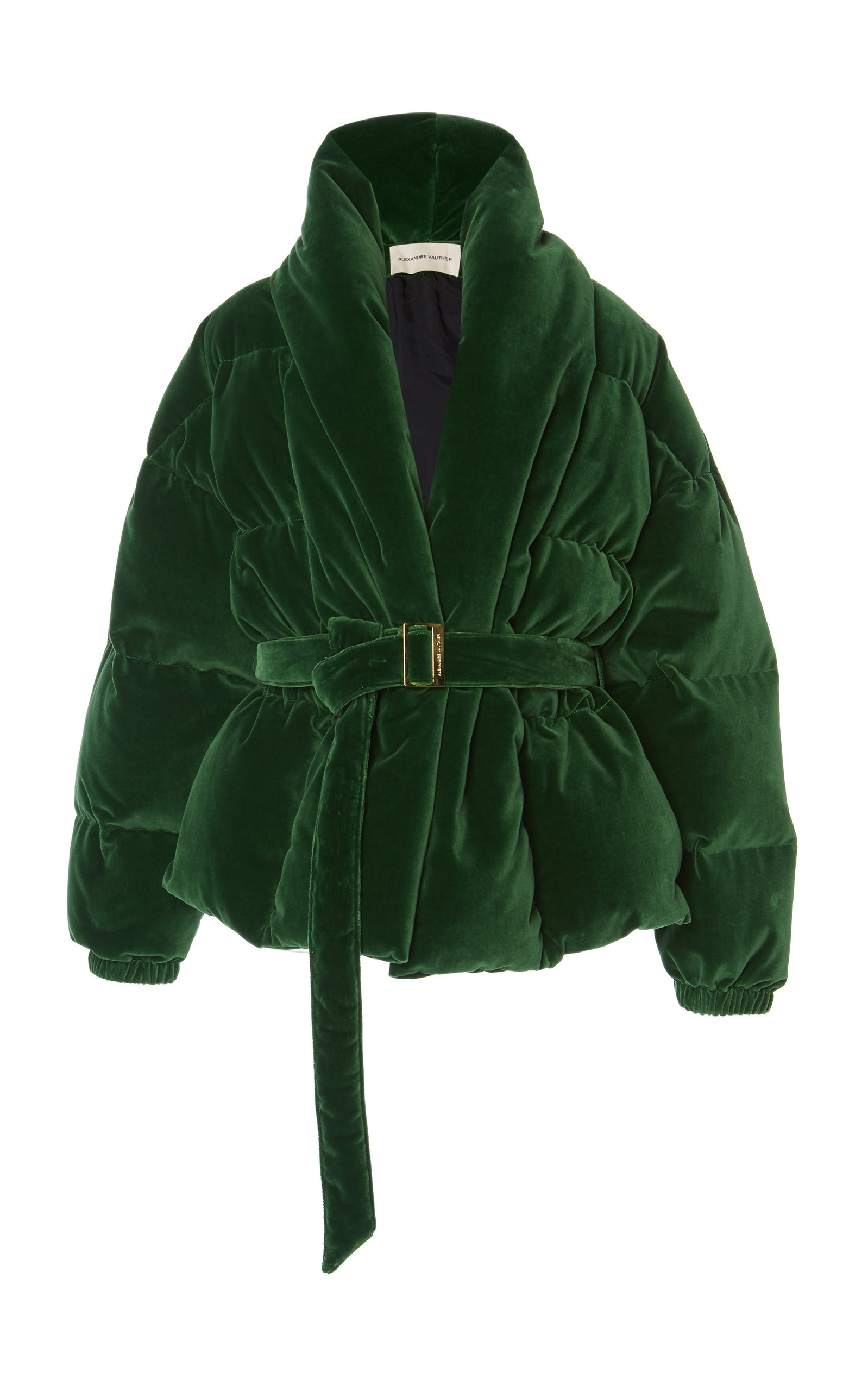 green velvet puffer jacket