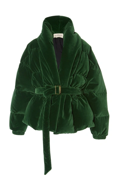 Shop Alexandre Vauthier Oversized Belted Velvet Puffer Jacket In Green