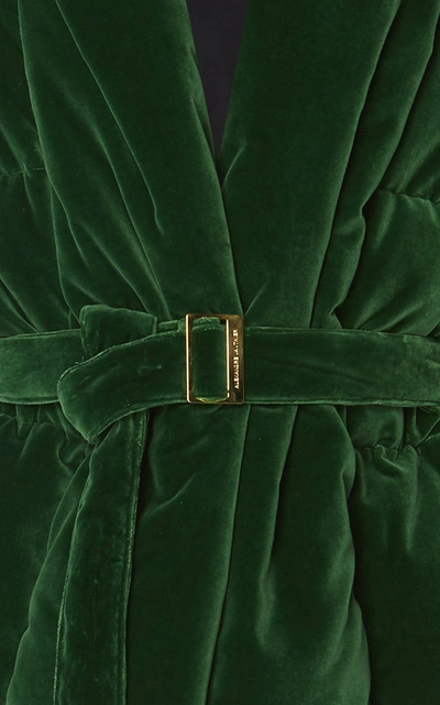 Shop Alexandre Vauthier Oversized Belted Velvet Puffer Jacket In Green