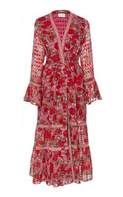 Shop Alexis Marcas Tie-front Floral-print Voile Midi Dress