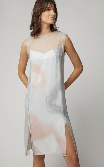 Shop Marina Moscone Sheer Tunic Knee-length Dress W/ Slip In Blue