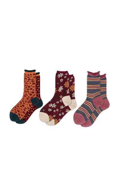 Shop Hansel From Basel Set-of-three Unique Printed Cotton-blend Crew Socks In Multi