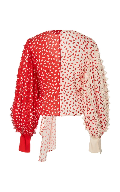 Shop Self-portrait Two-tone Printed Crepe Wrap Top In Red