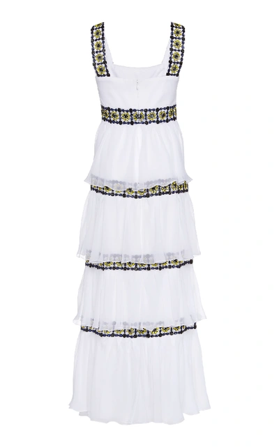 Shop Carolina Herrera Tiered Mosaic Silk Midi Dress In White